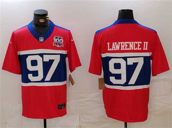 Mens New York Giants #97 Dexter Lawrence II Century Red 100TH Season Commemorative Patch Limited Stitched Jersey